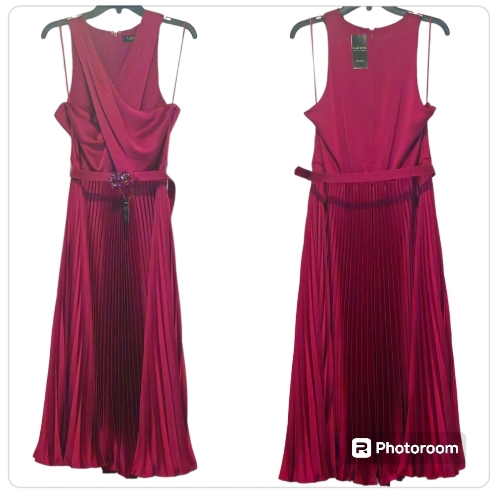 NWT Lauren Ralph Lauren Charmeuse Halter Midi Dress 14 - Picture 5 of 16